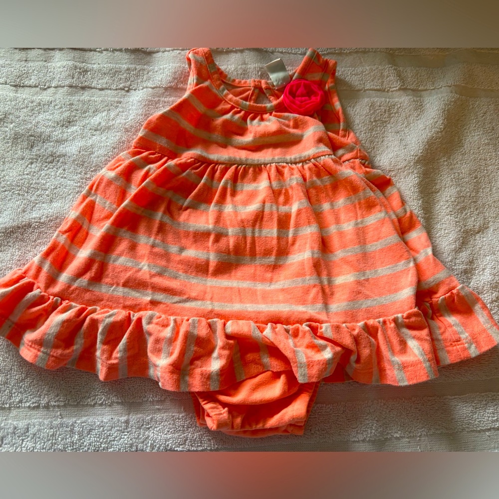 Old navy Orange Striped Kids Dress with Bloomers size 3-6 mths